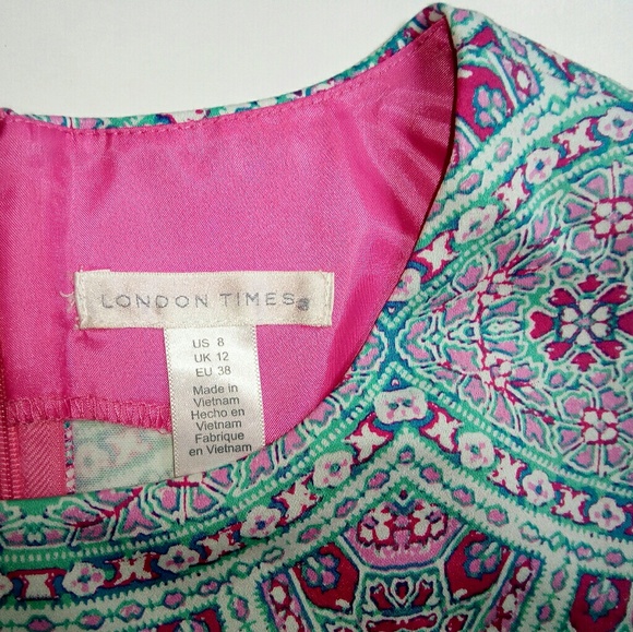 London Times 8 Blue Pink Floral Sleeveless Dress - Picture 6 of 8